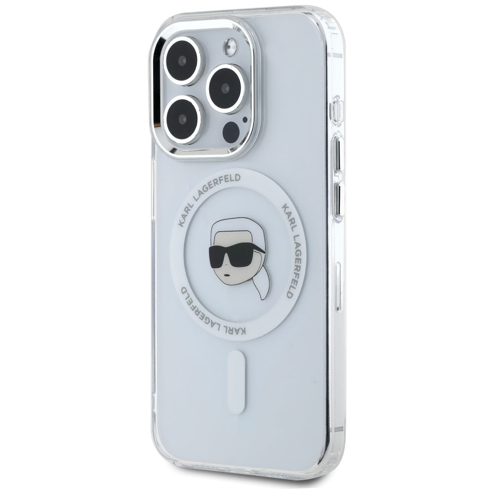 Futrola MagSafe za Apple iPhone 15 Pro Max, Karl Lagerfeld, IML Metal Karl's Head, Bijela