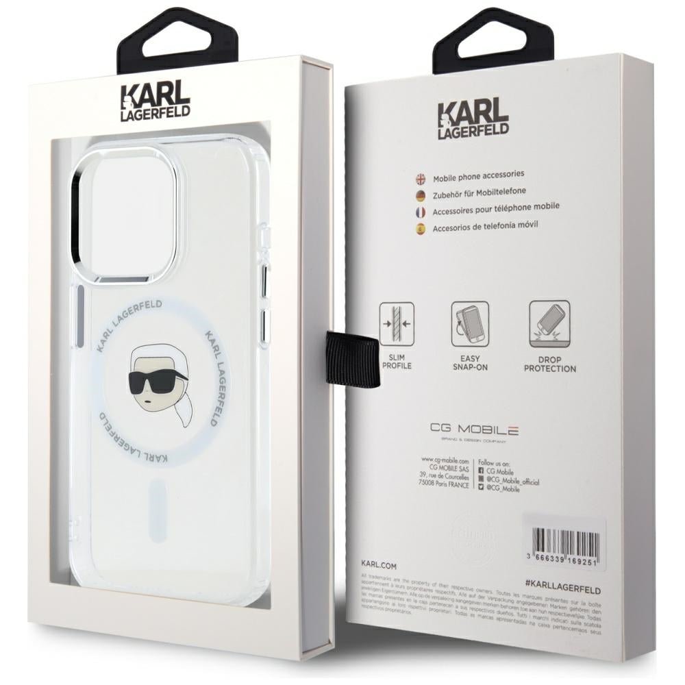 Futrola MagSafe za Apple iPhone 15 Pro Max, Karl Lagerfeld, IML Metal Karl's Head, Bijela