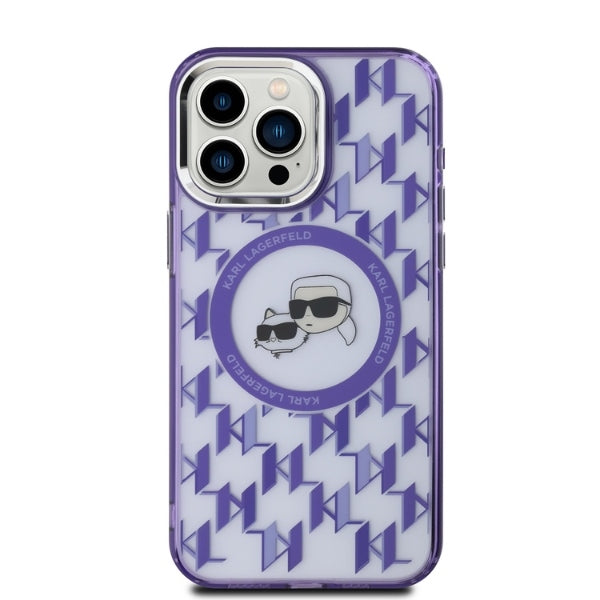 Futrola MagSafe za Apple iPhone 15 Pro Max, Karl Lagerfeld, IML Monogram Karl & Choupette's Heads, Ljubičasta