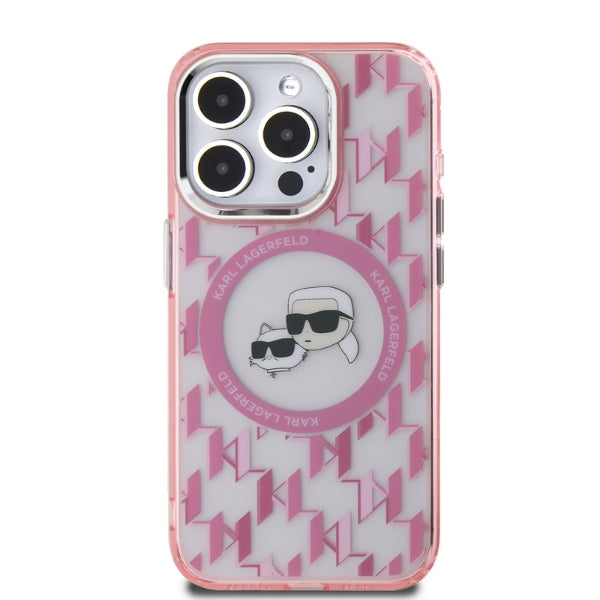 Futrola MagSafe za Apple iPhone 15 Pro Max, Karl Lagerfeld, IML Monogram Karl & Choupette's Heads, Roza