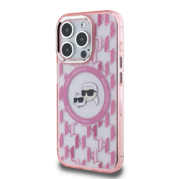 Futrola MagSafe za Apple iPhone 15 Pro Max, Karl Lagerfeld, IML Monogram Karl & Choupette's Heads, Roza