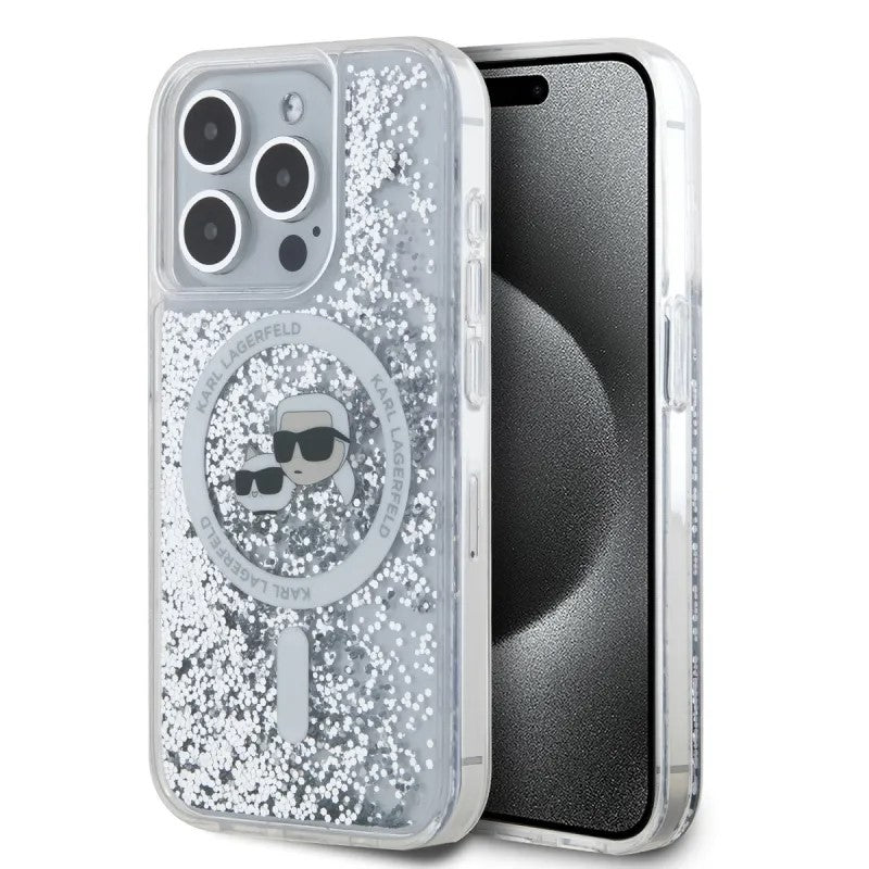 MagSafe futrola za Apple iPhone 15 Pro Max, Karl Lagerfeld, Liquid Glitter Karl & Choupette's Heads, Prozirna