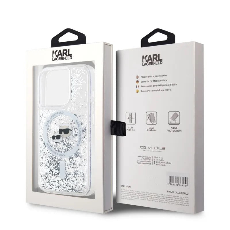 MagSafe futrola za Apple iPhone 15 Pro Max, Karl Lagerfeld, Liquid Glitter Karl & Choupette's Heads, Prozirna