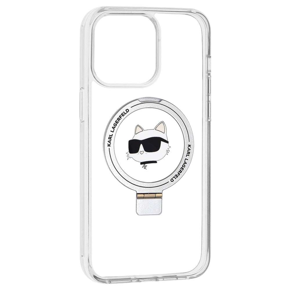 Futrola MagSafe za Apple iPhone 15 Pro Max, Karl Lagerfeld, Ring Stand Choupette's Head, Bijela