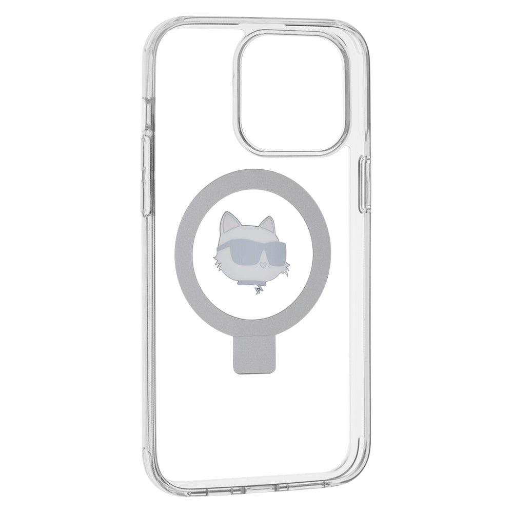 Futrola MagSafe za Apple iPhone 15 Pro Max, Karl Lagerfeld, Ring Stand Choupette's Head, Bijela