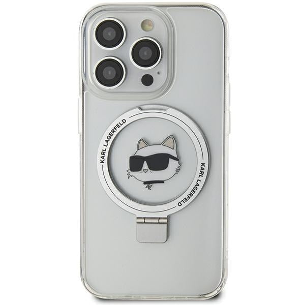 Futrola MagSafe za Apple iPhone 15 Pro Max, Karl Lagerfeld, Ring Stand Choupette's Head, Bijela