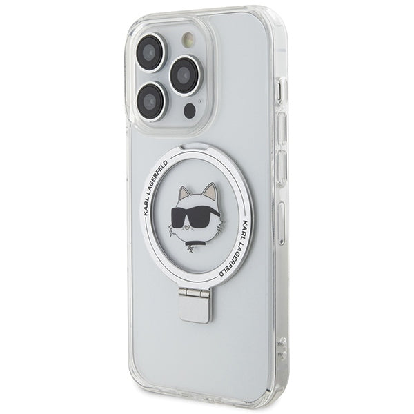 Futrola MagSafe za Apple iPhone 15 Pro Max, Karl Lagerfeld, Ring Stand Choupette's Head, Bijela