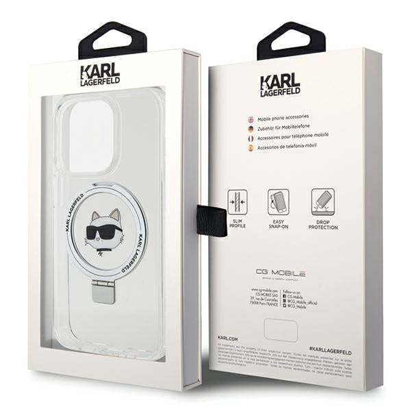 Futrola MagSafe za Apple iPhone 15 Pro Max, Karl Lagerfeld, Ring Stand Choupette's Head, Bijela