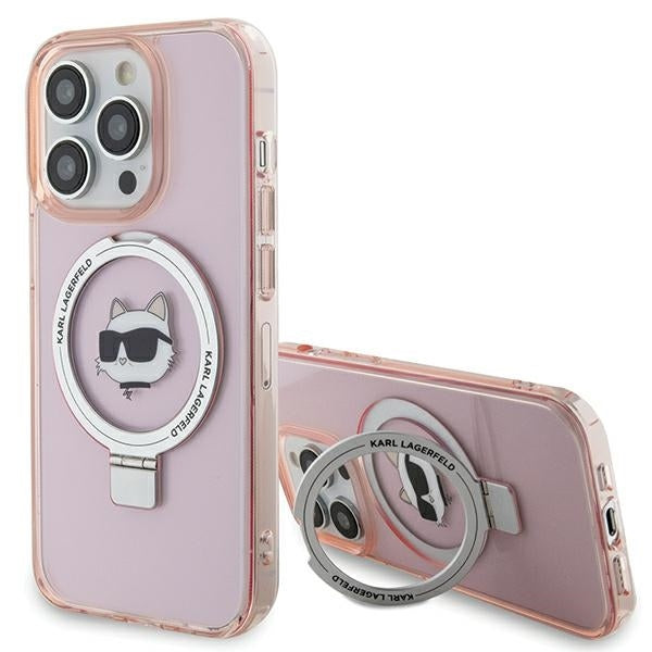 Futrola MagSafe za Apple iPhone 15 Pro Max, Karl Lagerfeld, Ring Stand Choupette's Head, Roza