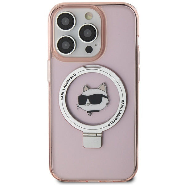 Futrola MagSafe za Apple iPhone 15 Pro Max, Karl Lagerfeld, Ring Stand Choupette's Head, Roza