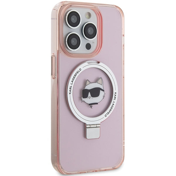 Futrola MagSafe za Apple iPhone 15 Pro Max, Karl Lagerfeld, Ring Stand Choupette's Head, Roza
