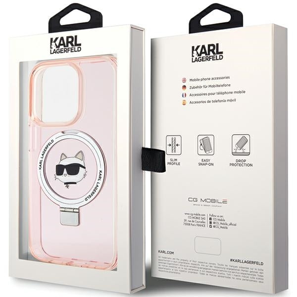 Futrola MagSafe za Apple iPhone 15 Pro Max, Karl Lagerfeld, Ring Stand Choupette's Head, Roza
