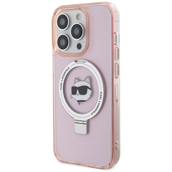 Futrola MagSafe za Apple iPhone 15 Pro Max, Karl Lagerfeld, Ring Stand Choupette's Head, Roza