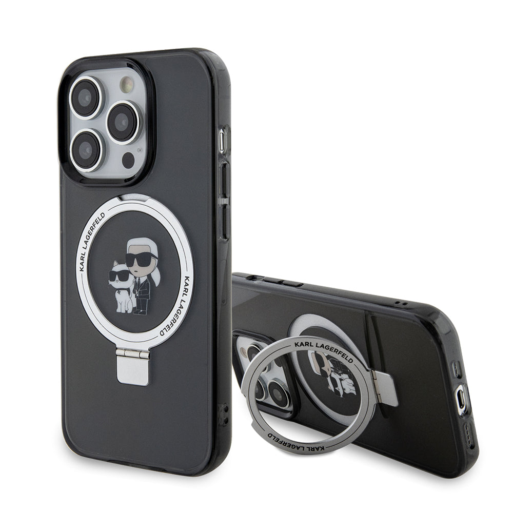 Futrola MagSafe za Apple iPhone 15 Pro Max, Karl Lagerfeld, Ring Stand Karl & Choupette, Crna