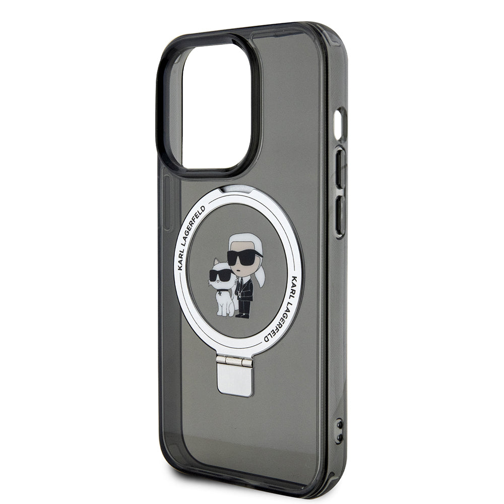 Futrola MagSafe za Apple iPhone 15 Pro Max, Karl Lagerfeld, Ring Stand Karl & Choupette, Crna