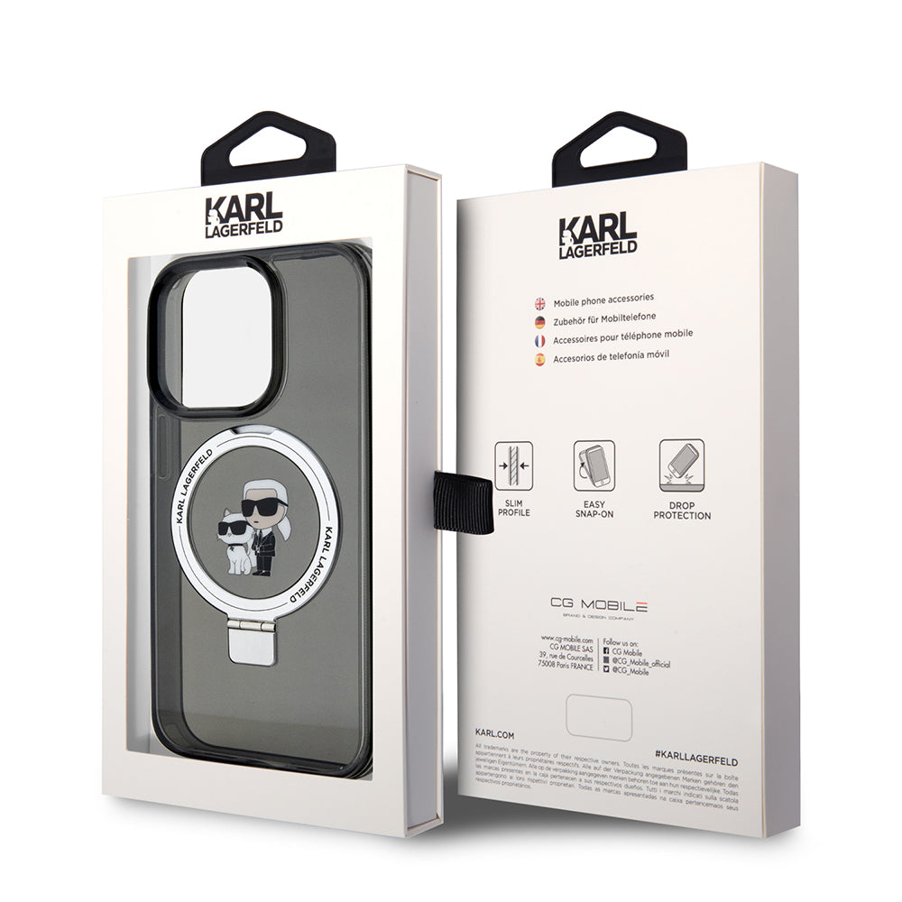 Futrola MagSafe za Apple iPhone 15 Pro Max, Karl Lagerfeld, Ring Stand Karl & Choupette, Crna