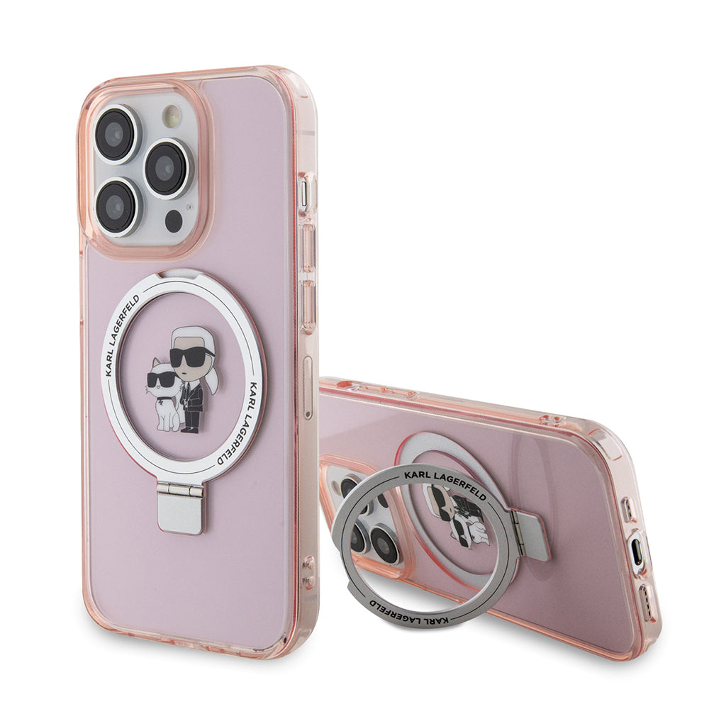 Futrola MagSafe za Apple iPhone 15 Pro Max, Karl Lagerfeld, Ring Stand Karl & Choupette, Roza