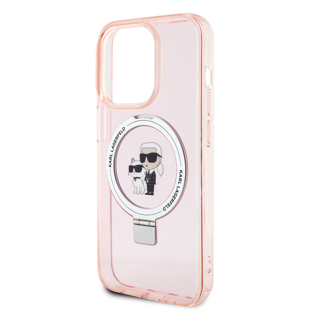 Futrola MagSafe za Apple iPhone 15 Pro Max, Karl Lagerfeld, Ring Stand Karl & Choupette, Roza