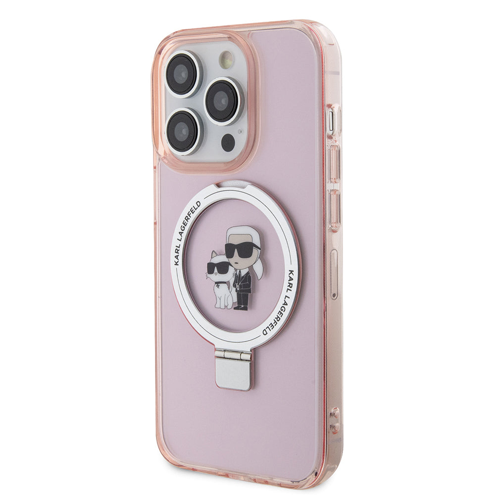 Futrola MagSafe za Apple iPhone 15 Pro Max, Karl Lagerfeld, Ring Stand Karl & Choupette, Roza