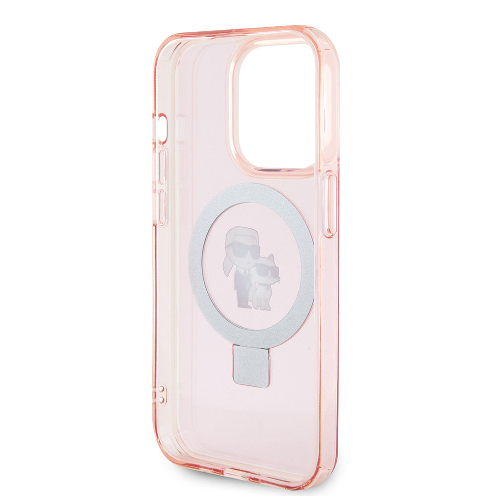 Futrola MagSafe za Apple iPhone 15 Pro Max, Karl Lagerfeld, Ring Stand Karl & Choupette, Roza