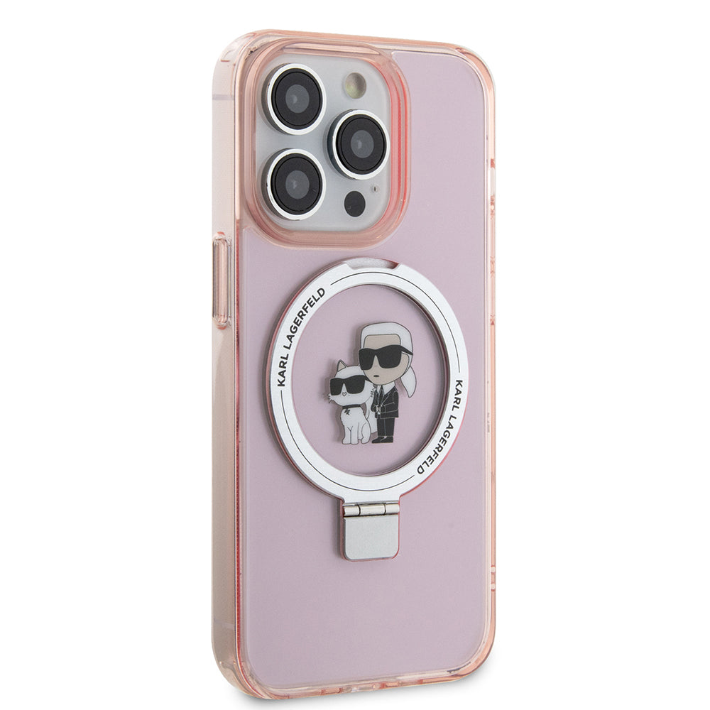 Futrola MagSafe za Apple iPhone 15 Pro Max, Karl Lagerfeld, Ring Stand Karl & Choupette, Roza