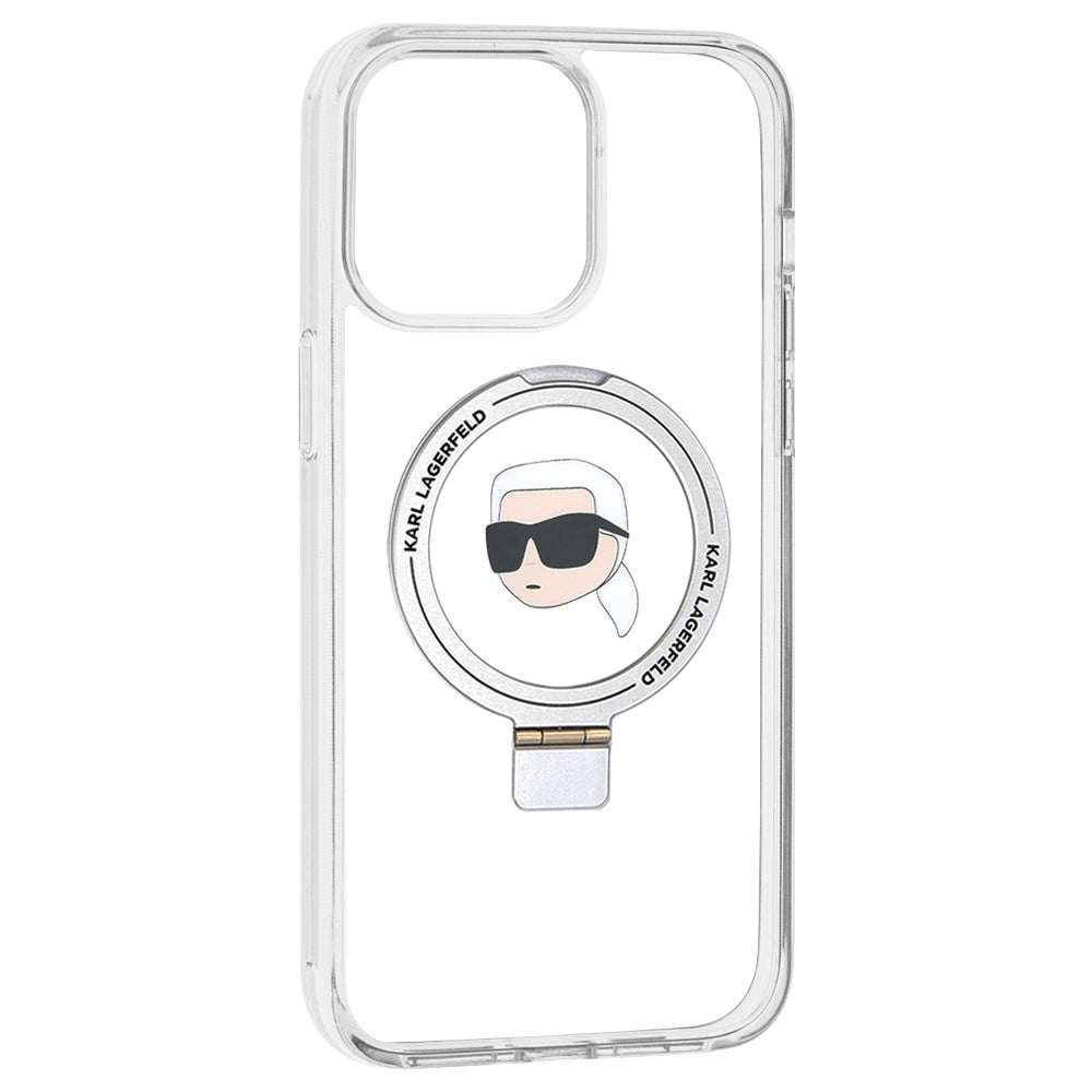 Futrola MagSafe za Apple iPhone 15 Pro Max, Karl Lagerfeld, Ring Stand Karl's Head, Bijela