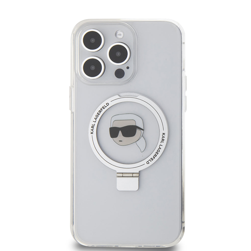 Futrola MagSafe za Apple iPhone 15 Pro Max, Karl Lagerfeld, Ring Stand Karl's Head, Bijela