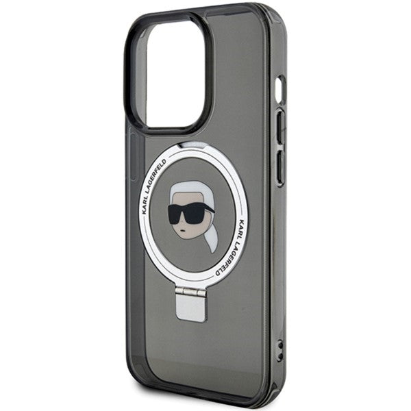Futrola MagSafe za Apple iPhone 15 Pro Max, Karl Lagerfeld, Ring Stand Karl's Head, Crna