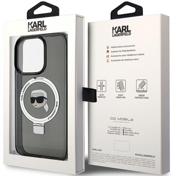 Futrola MagSafe za Apple iPhone 15 Pro Max, Karl Lagerfeld, Ring Stand Karl's Head, Crna