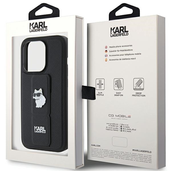 MagSafe futrola za Apple iPhone 15 Pro Max, Karl Lagerfeld, Saffiano Gripstand Choupette, Crna