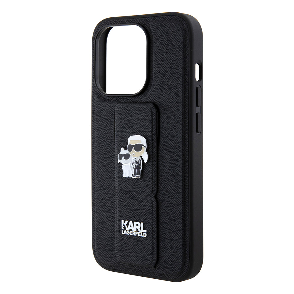 MagSafe futrola za Apple iPhone 15 Pro Max, Karl Lagerfeld, Saffiano Gripstand Karl & Choupette, Crna