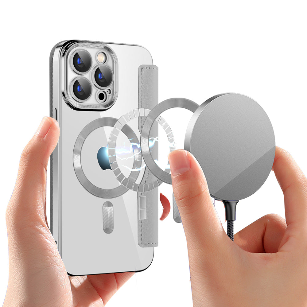 MagSafe futrola za Apple iPhone 15 Pro Max, Techsuit, SmartMag Book, Siva