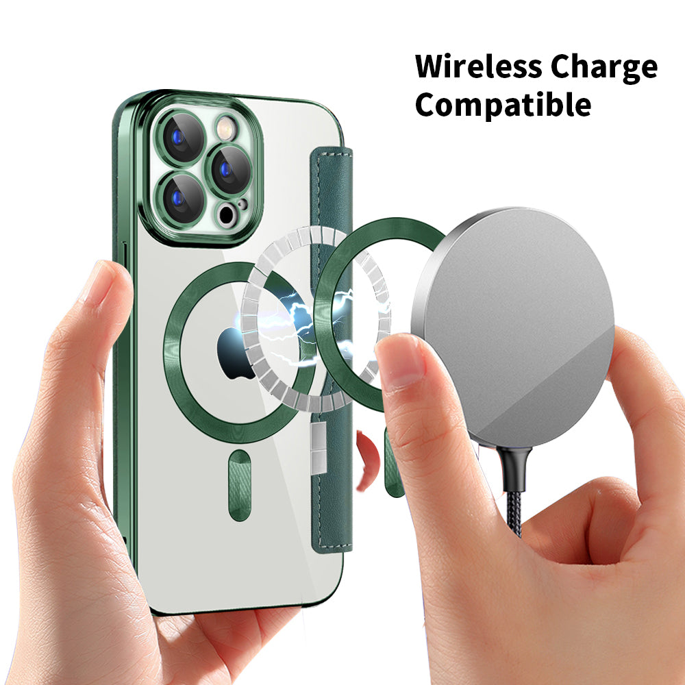 MagSafe futrola za Apple iPhone 15 Pro Max, Techsuit, SmartMag Book, Zelena