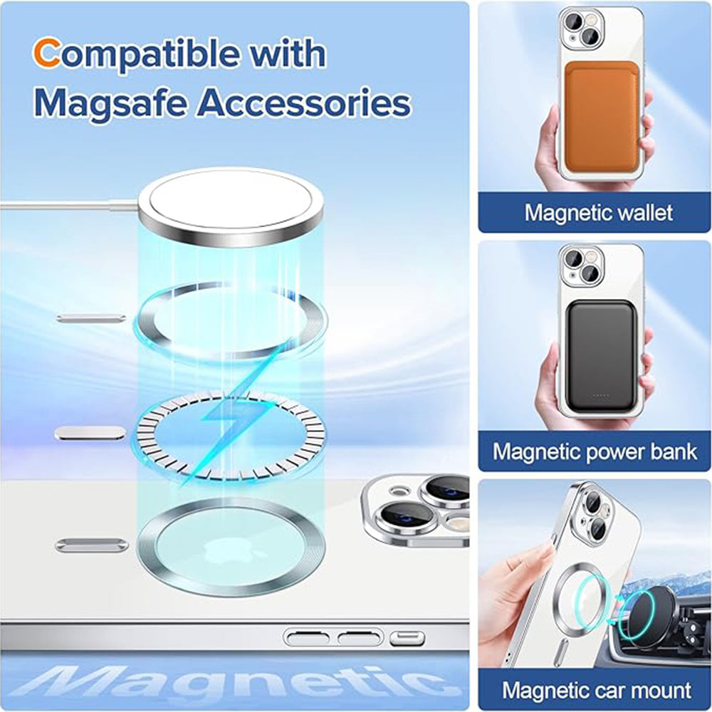 MagSafe futrola za Apple iPhone 15, Techsuit, Luxury Crystal, Srebrna