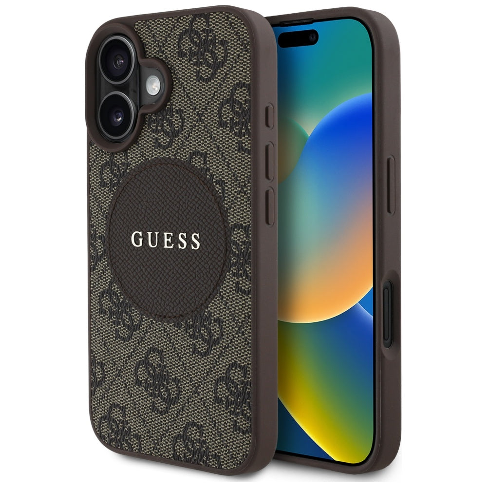 MagSafe futrola za Apple iPhone 16, Guess, 4G Circle Classic Logo, smeđa