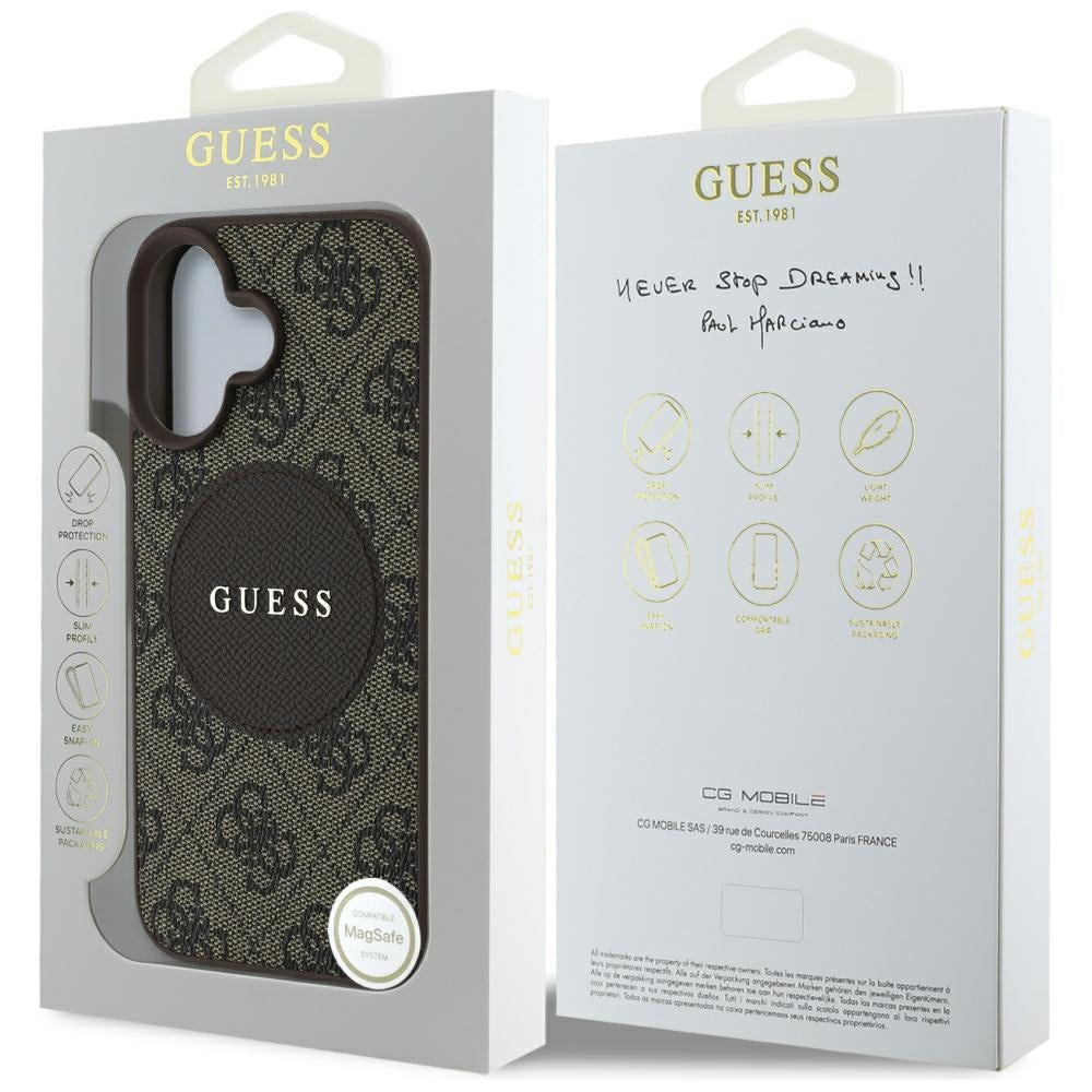 MagSafe futrola za Apple iPhone 16, Guess, 4G Circle Classic Logo, smeđa