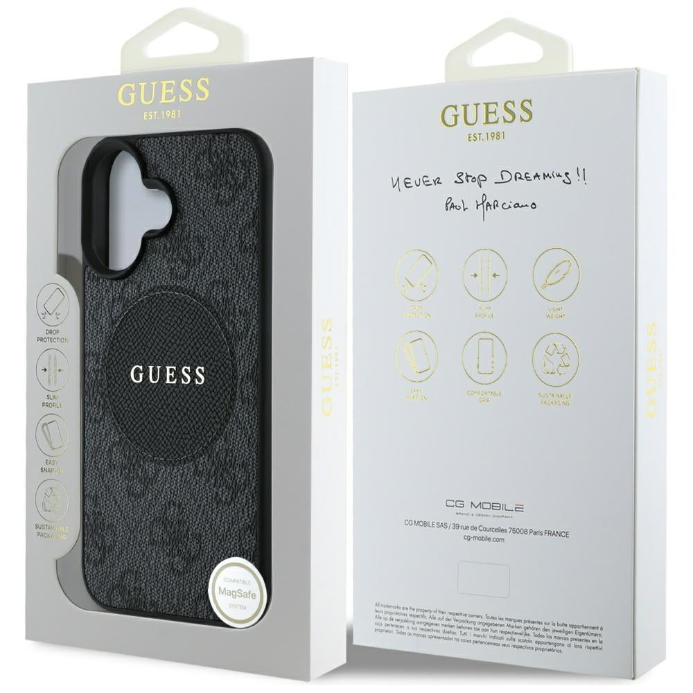 MagSafe futrola za Apple iPhone 16, Guess, 4G Circle Classic Logo, Crna