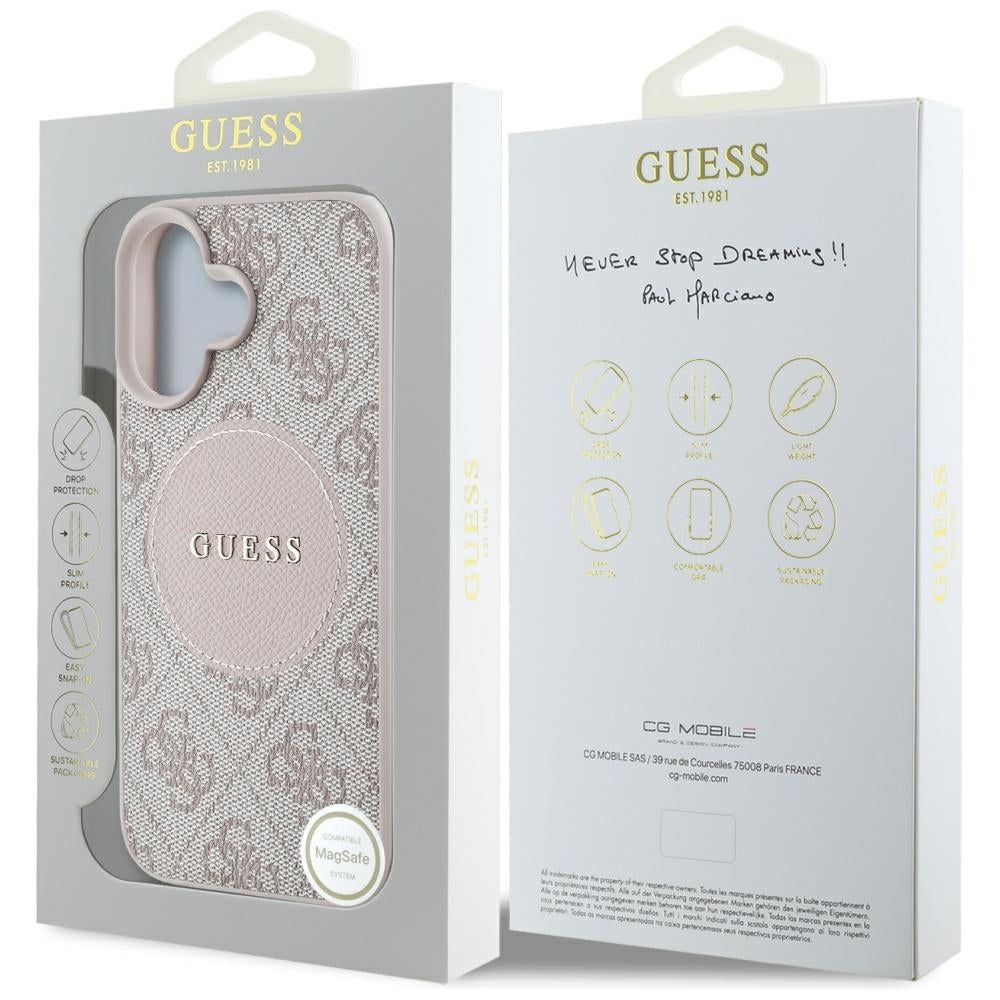 Futrola MagSafe za Apple iPhone 16, Guess, 4G Circle Classic Logo, Roza