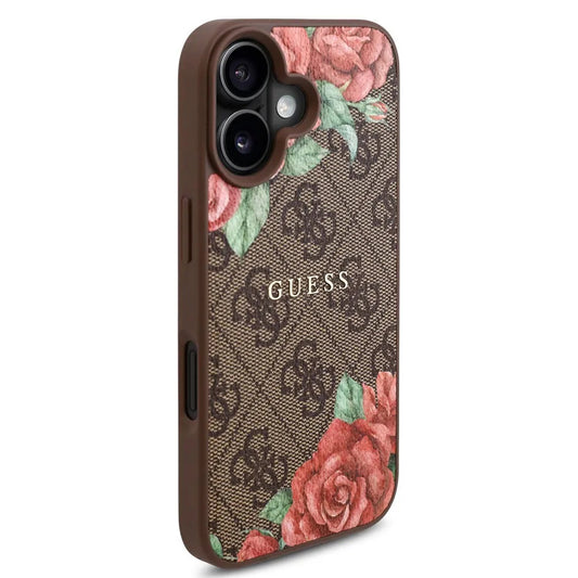 MagSafe futrola za Apple iPhone 16, Guess, 4G Flowers Print, smeđa