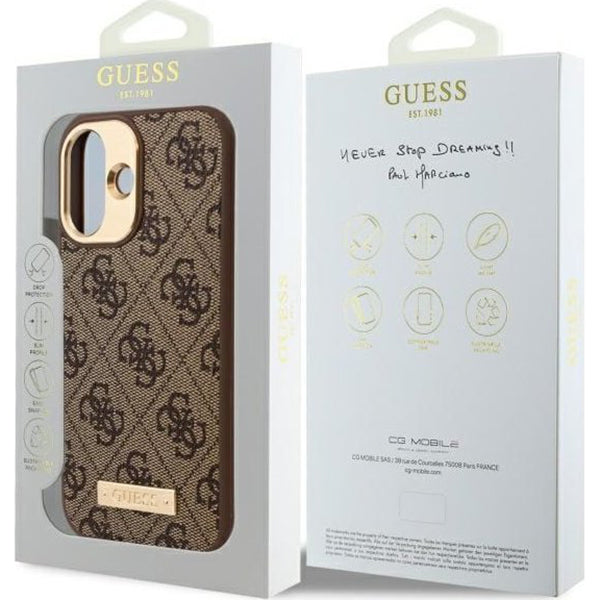 MagSafe futrola za Apple iPhone 16, Guess, 4G Logo Plate, smeđa
