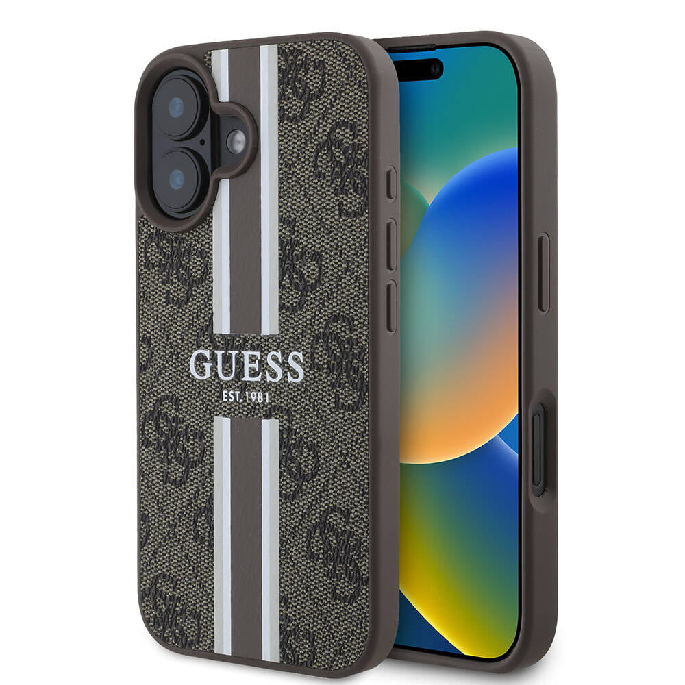 MagSafe futrola za Apple iPhone 16, Guess, 4G Printed Stripes, smeđa