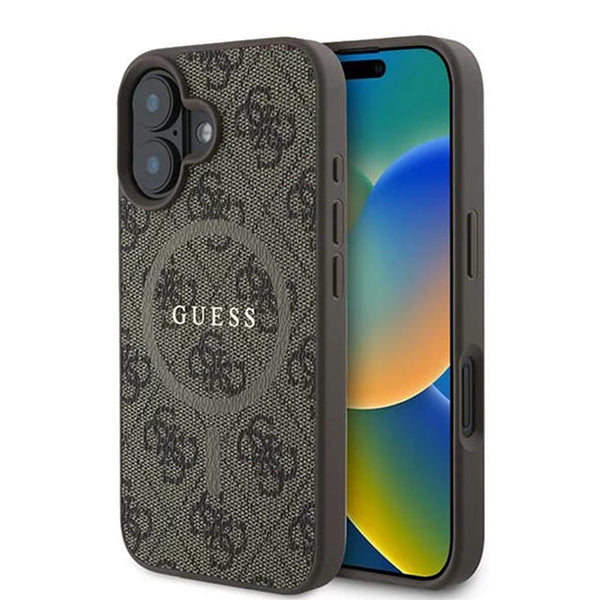 MagSafe futrola za Apple iPhone 16, Guess, 4G Ring Classic Logo, smeđa