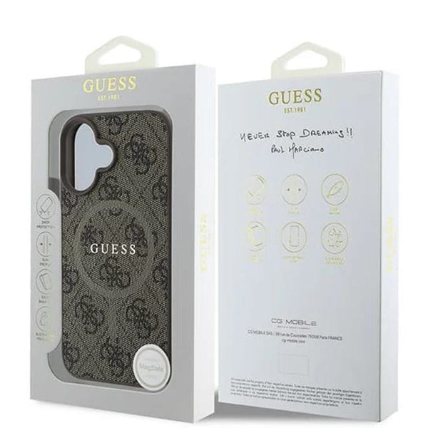 MagSafe futrola za Apple iPhone 16, Guess, 4G Ring Classic Logo, smeđa