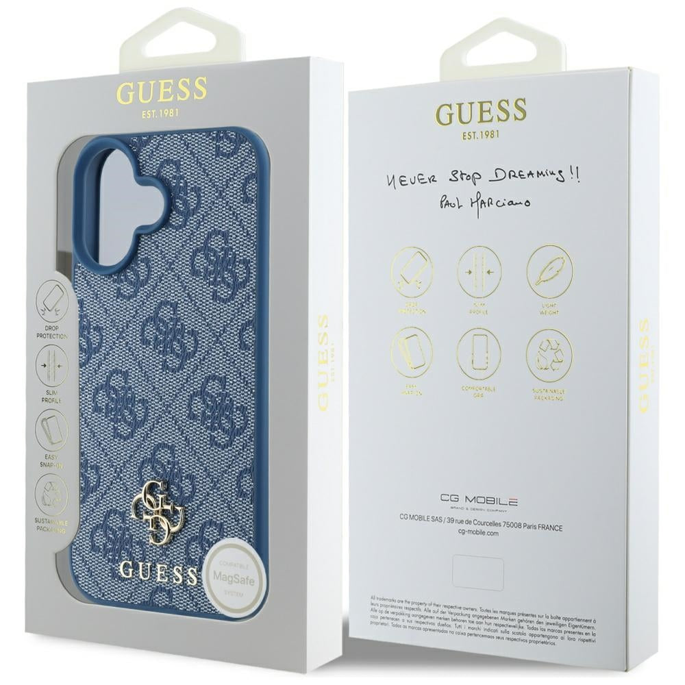 MagSafe torbica za Apple iPhone 16, Guess, 4G Small and Classic Logo, Plava