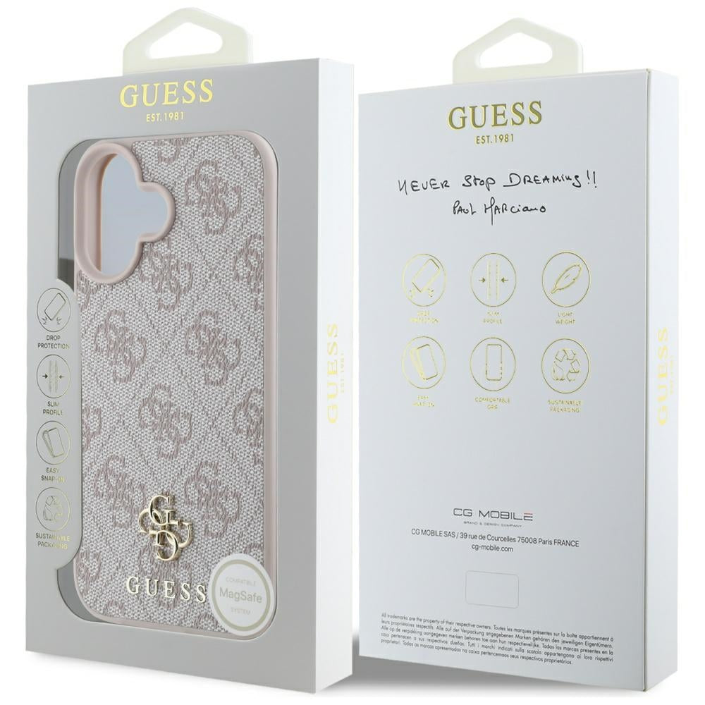 MagSafe futrola za Apple iPhone 16, Guess, 4G Small and Classic Logo, Roza