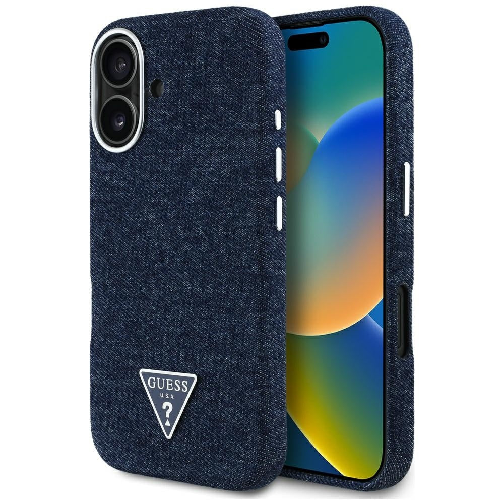 MagSafe torbica za Apple iPhone 16, Guess, Denim Triangle Logo, Plava