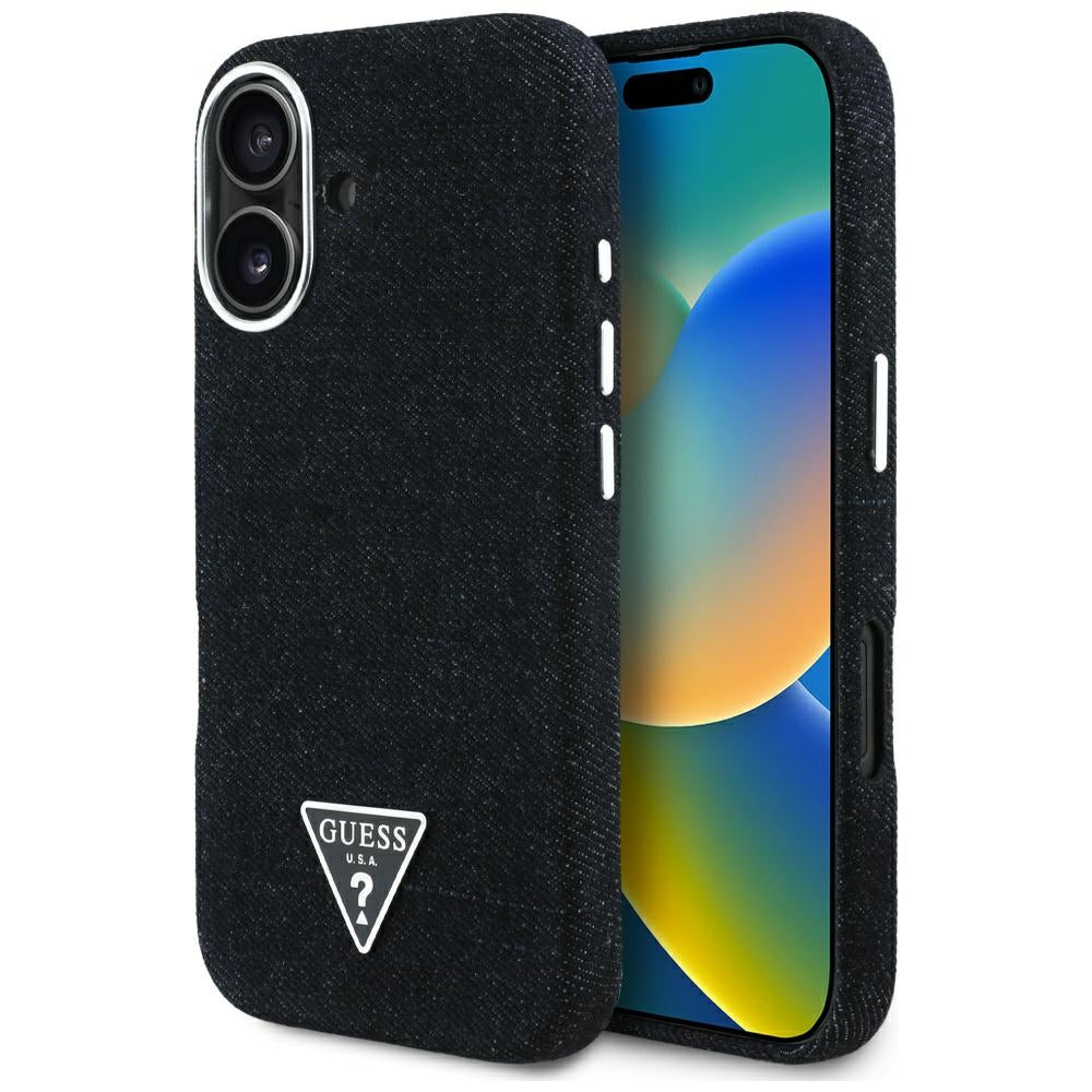 MagSafe torbica za Apple iPhone 16, Guess, Denim Triangle Logo, Crna