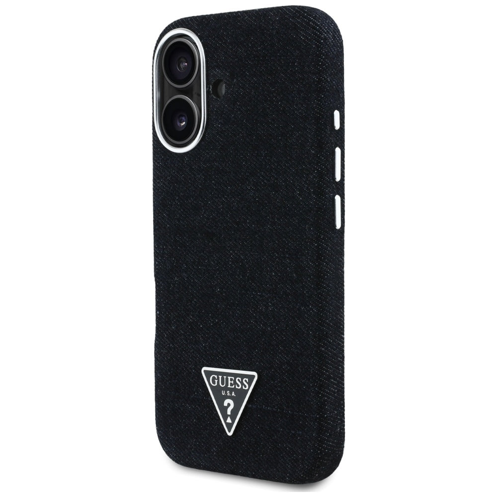 MagSafe torbica za Apple iPhone 16, Guess, Denim Triangle Logo, Crna