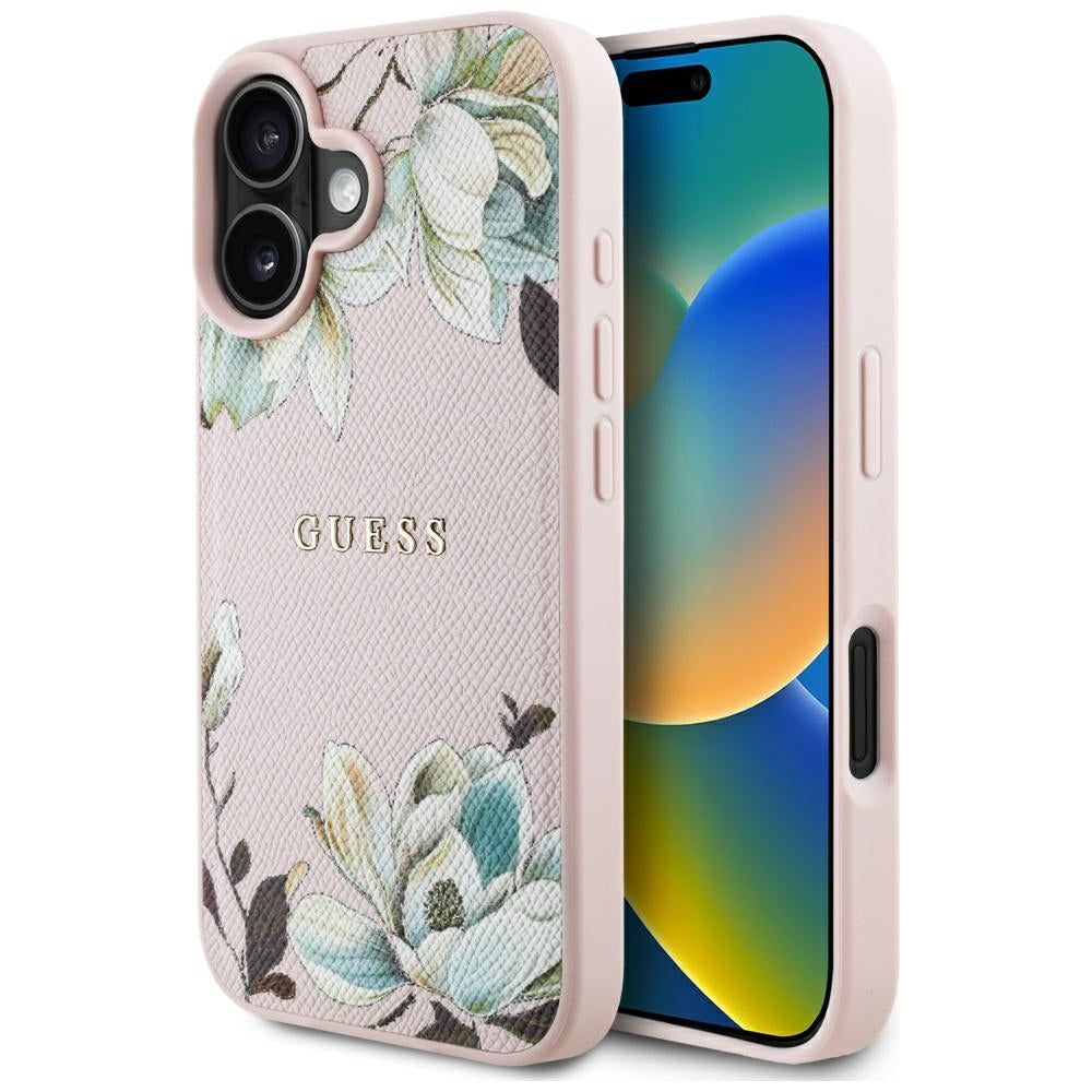 Futrola MagSafe za Apple iPhone 16, Guess, Grained Flowers, Roza