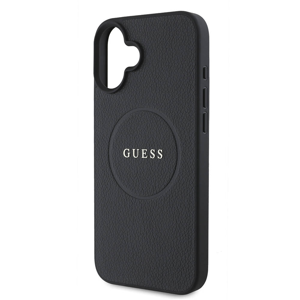 Futrola MagSafe za Apple iPhone 16, Guess, Grained Gold Ring, Crna